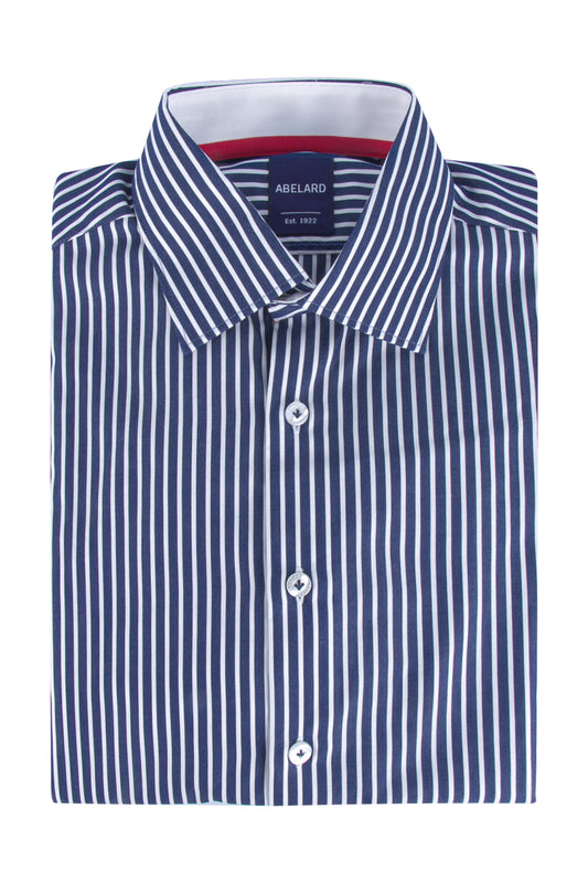 Abelard Slim Single Cuff Stripe Shirt Navy/White