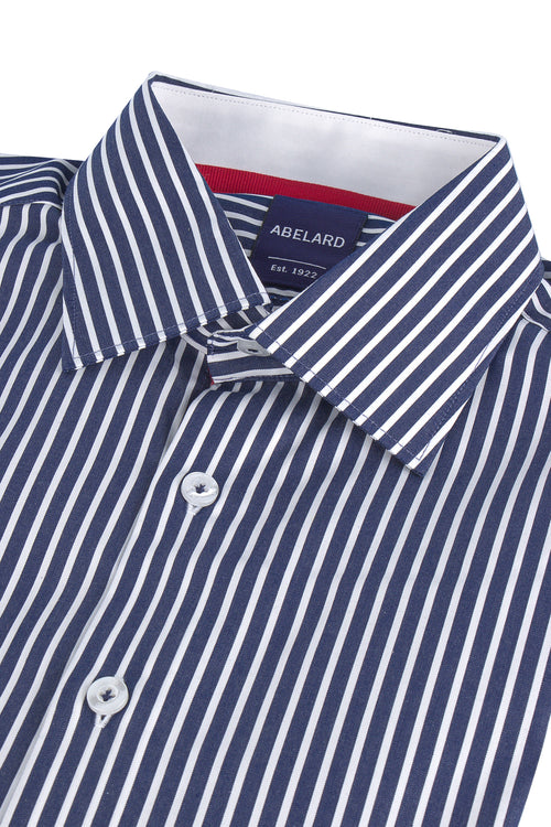 Abelard Slim Single Cuff Stripe Shirt Navy/White