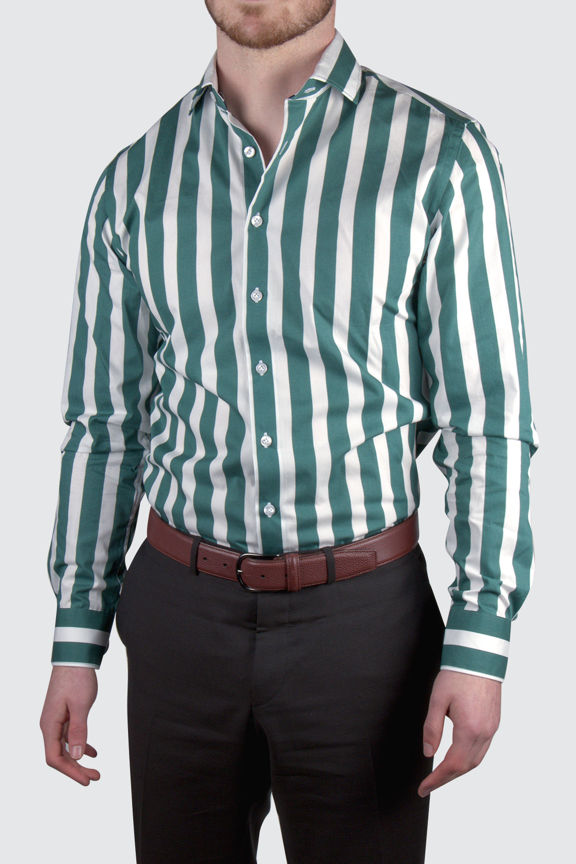 Abelard Slim Single Cuff Stripe Shirt Green