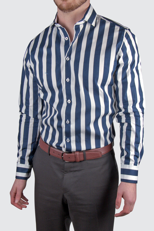 Abelard Slim Single Cuff Stripe Shirt Navy