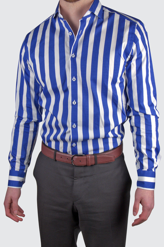 Abelard Slim Single Cuff Stripe Shirt Royal