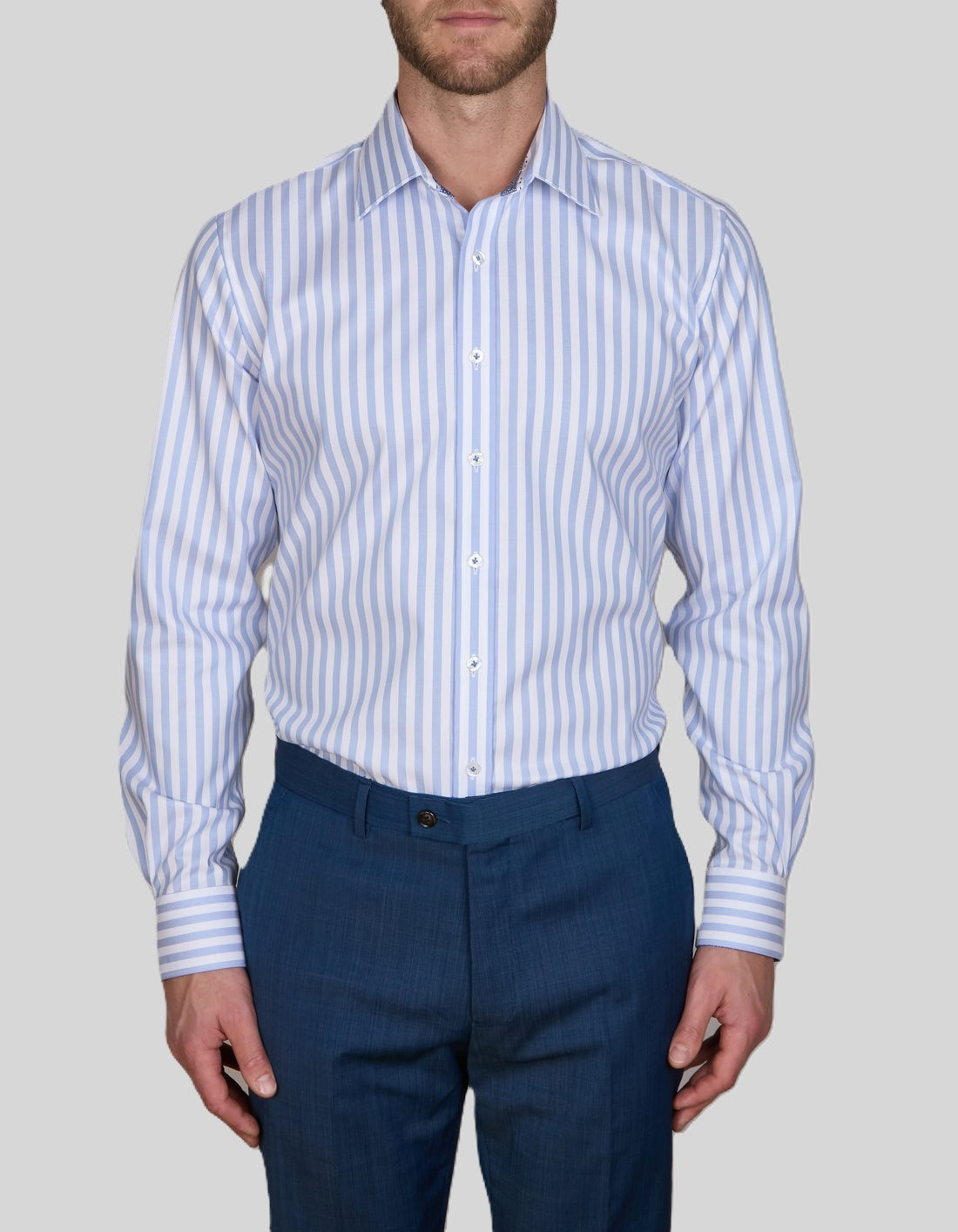 Abelard Spoleto Stretch Stripe SC Slim Fit Shirt Sky/White