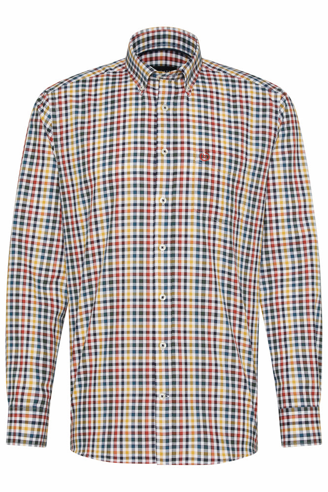 Bugatti 9350 LS Casual Check Shirt Grn/Red/Yell