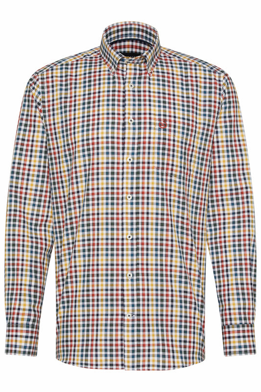 Bugatti 9350 LS Casual Check Shirt Grn/Red/Yell