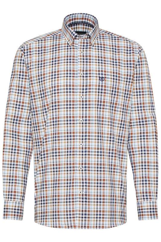 Bugatti 9350 LS Casual Check Shirt Brn/Blue