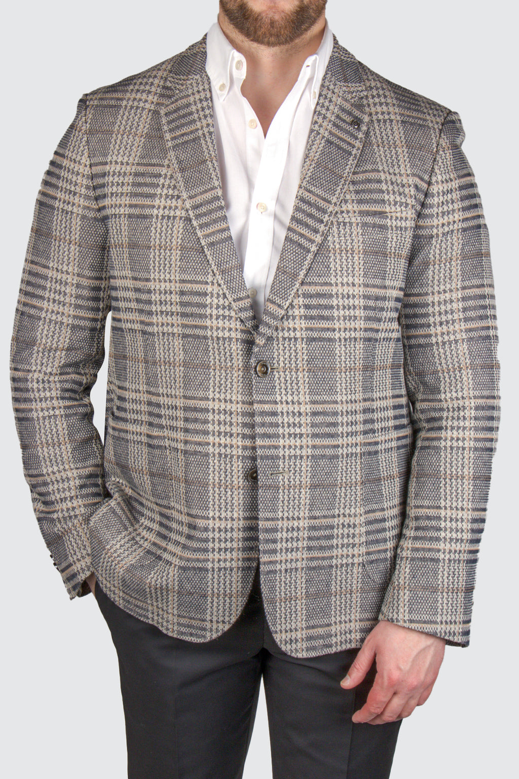 Bugatti Check Jacket Lt Grey/Tan