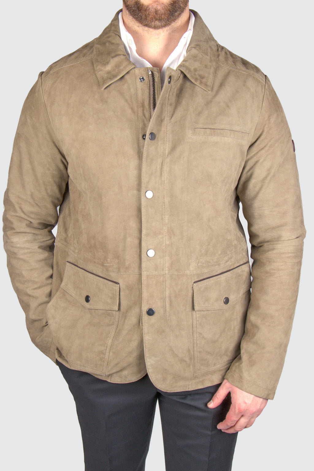 Bugatti 4 Pocket Leather Jacket Khaki