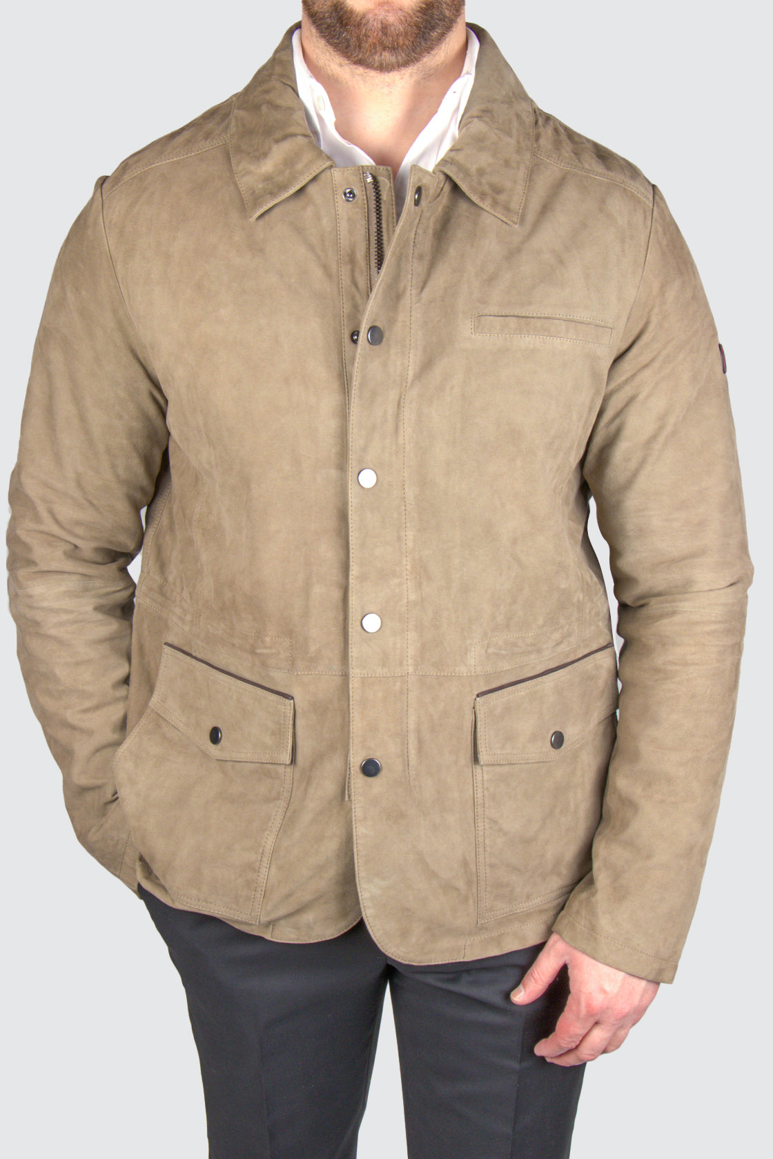 Bugatti 4 Pocket Leather Jacket Khaki