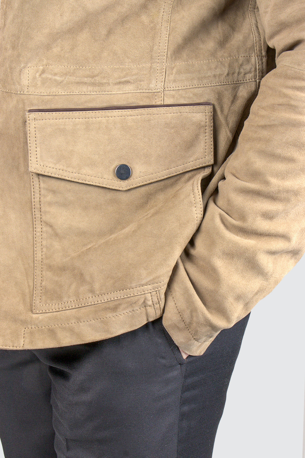Bugatti 4 Pocket Leather Jacket Khaki