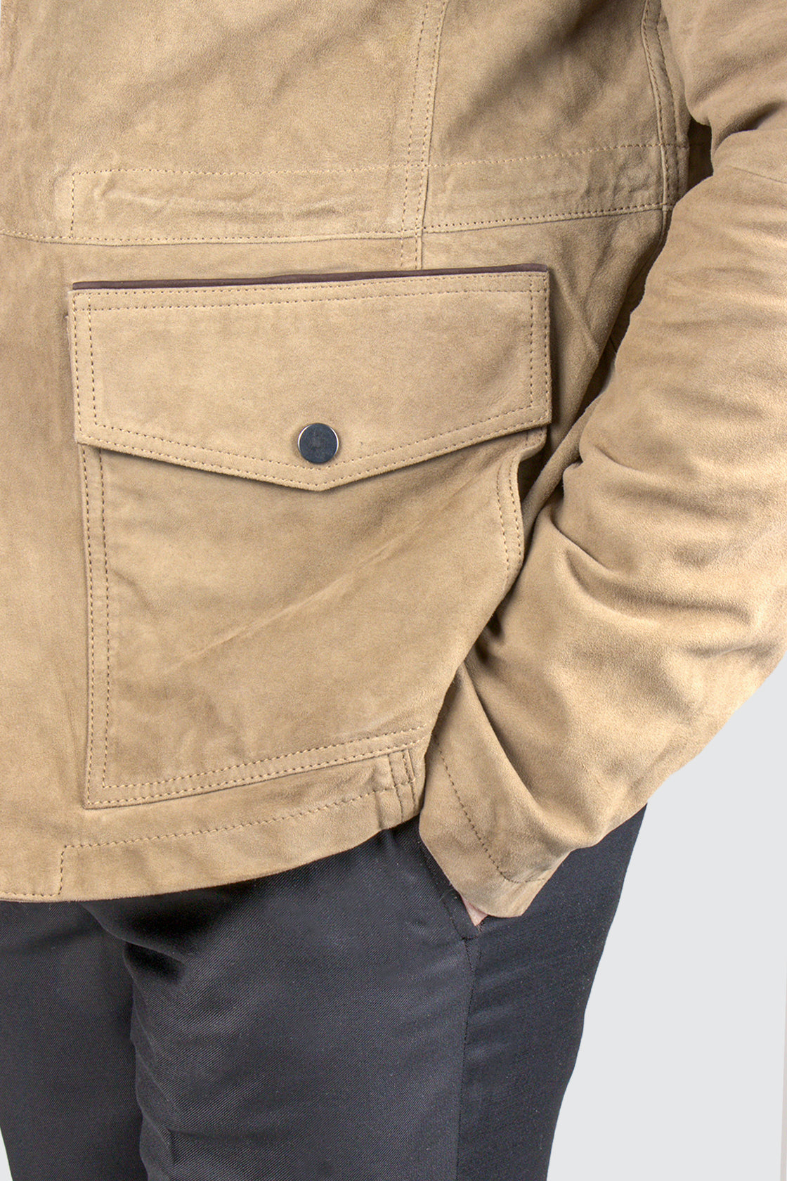 Bugatti 4 Pocket Leather Jacket Khaki