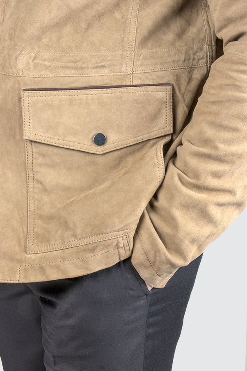 Bugatti 4 Pocket Leather Jacket Khaki