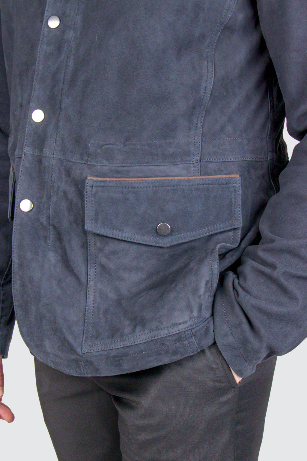 Bugatti 4 Pocket Leather Jacket Navy