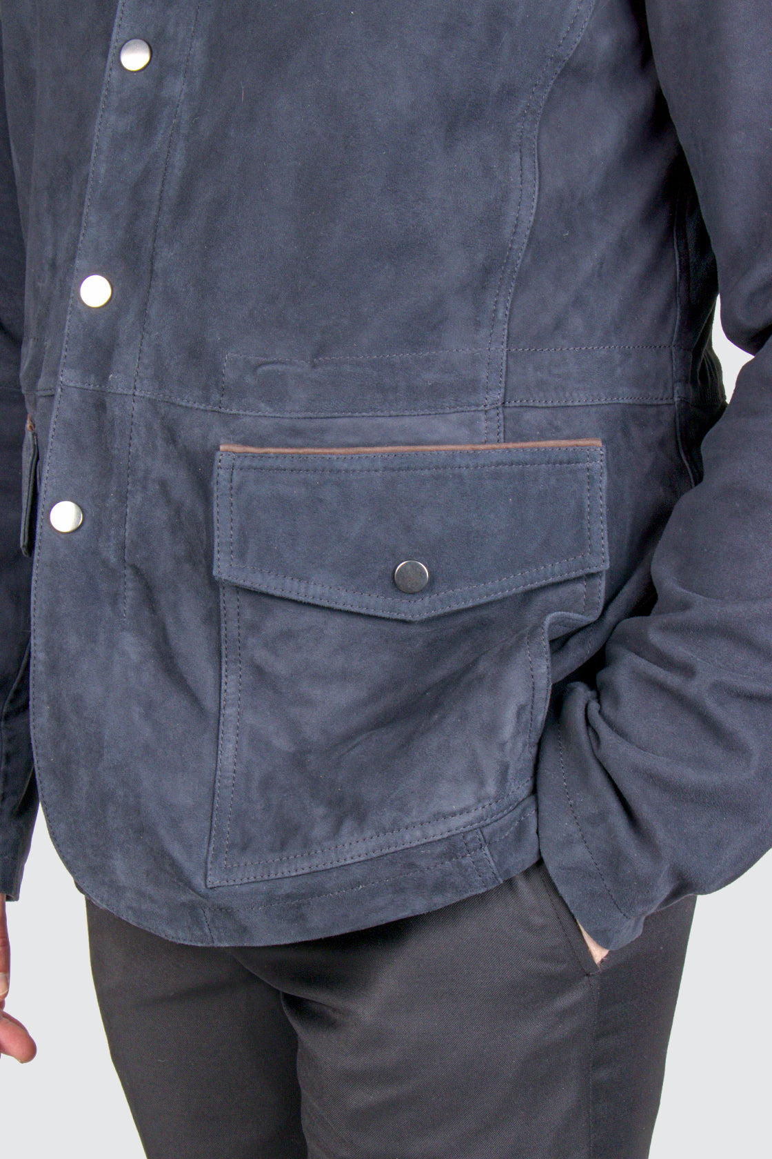 Bugatti 4 Pocket Leather Jacket Navy