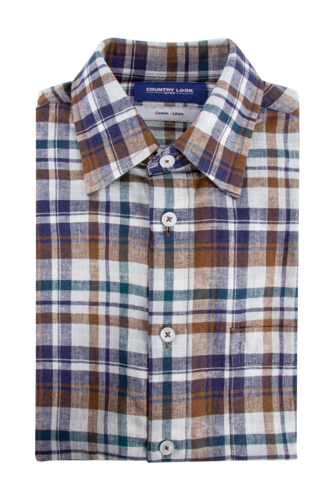 Country Look Romney Cotton/ Linen Check LS Shirt Brown