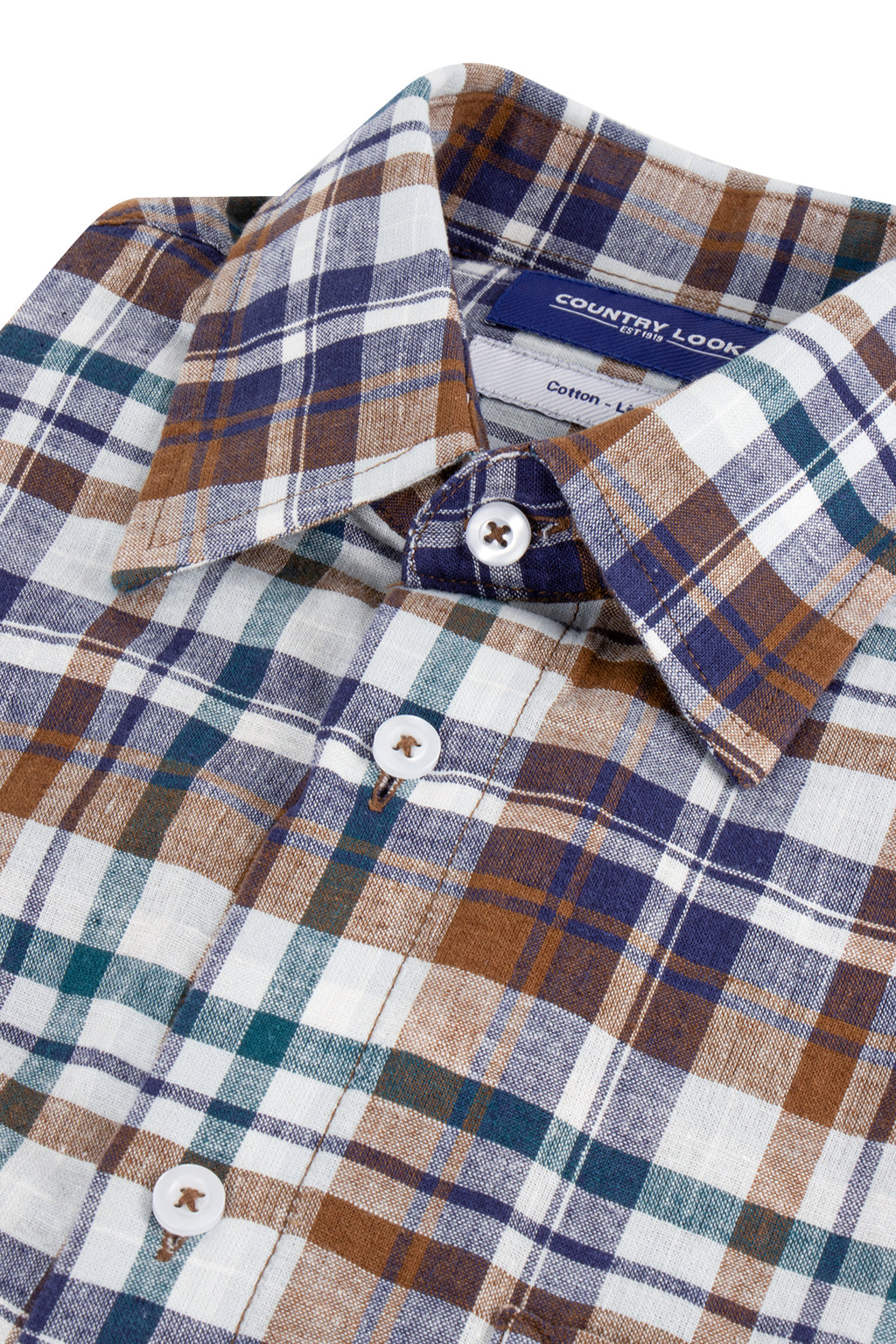 Country Look Romney Cotton/ Linen Check LS Shirt Brown