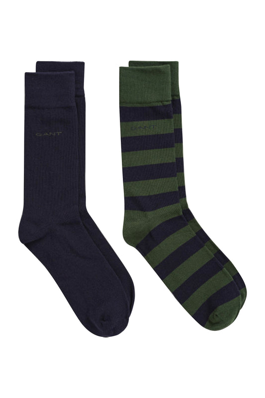 Gant Barstripe & Solid Socks 2PK Storm Green