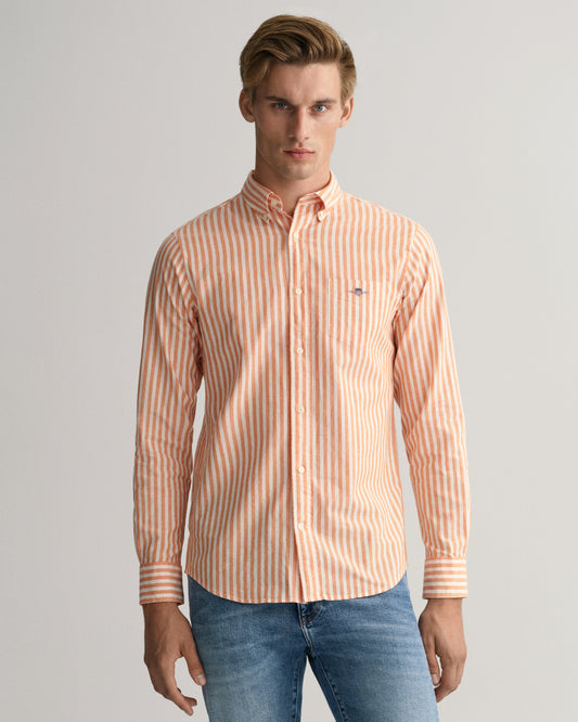 Gant Cotton/Linen Stripe Reg LS Shirt Apricot Orange