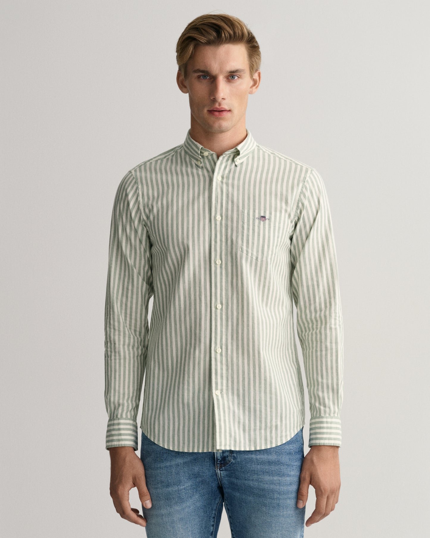 Gant Cotton/Linen Strp Reg LS Shirt Kal. Green