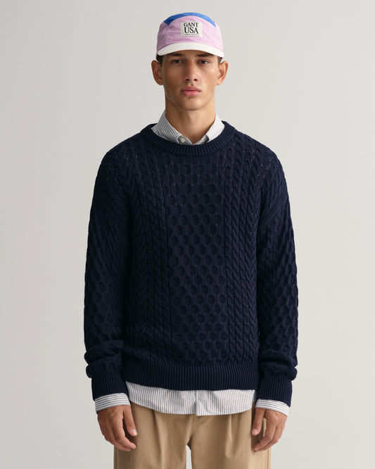 Gant Cotton Cable CN Pullover Evening Blue