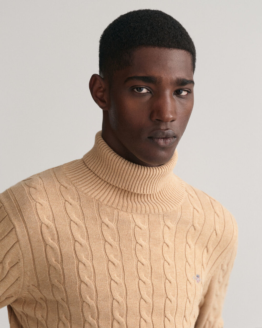 Gant Cotton Cable Turtle Neck Khaki Mel