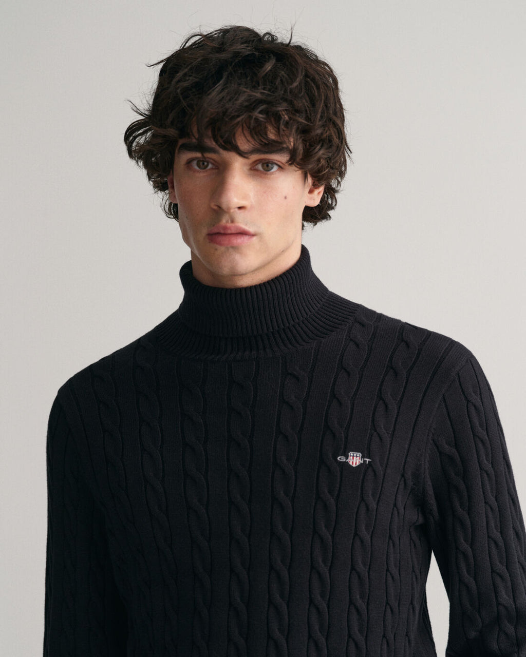 Gant Cotton Cable Turtle Neck Black