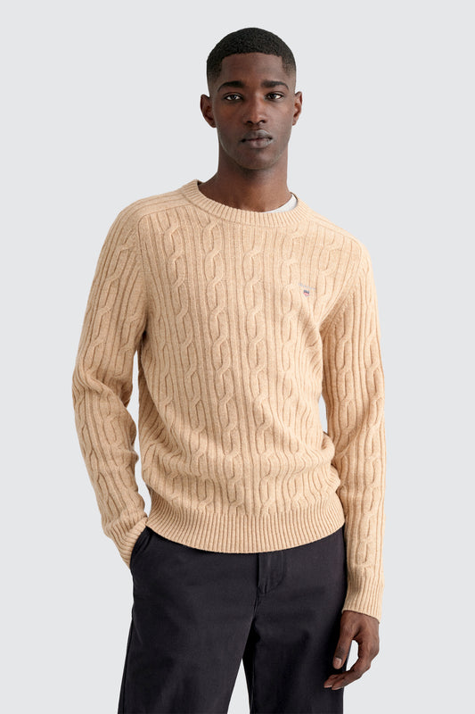 Gant D2 Lambswool Cable CN Knit Khaki