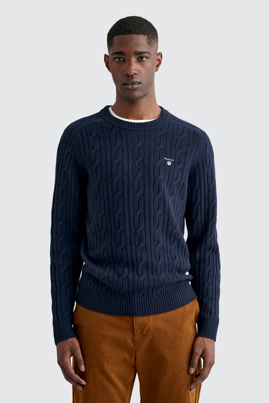 Gant Lambswool Cable Knit Evening Blue