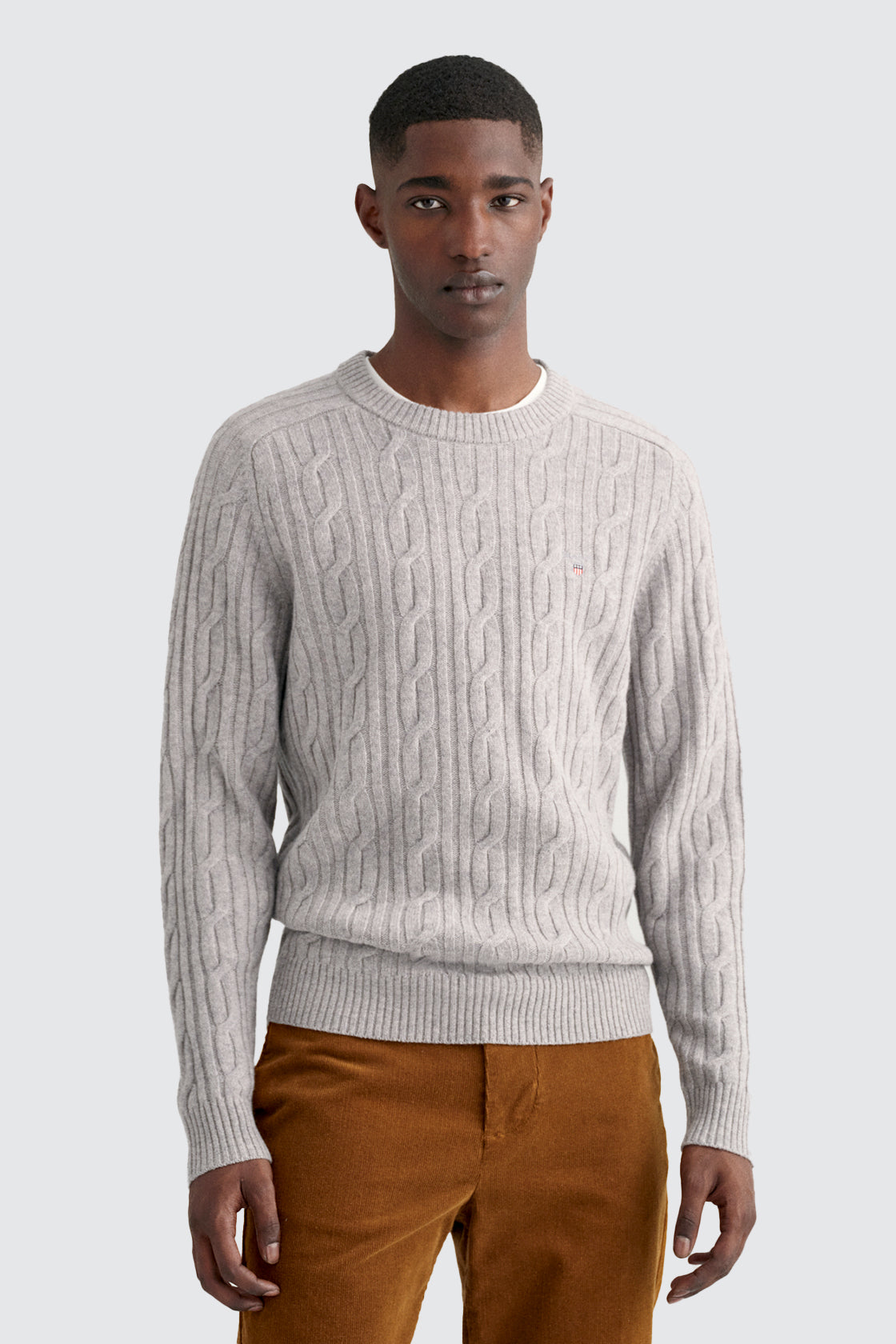 Gant D2 Lambswool Cable Crew Neck Knit Grey