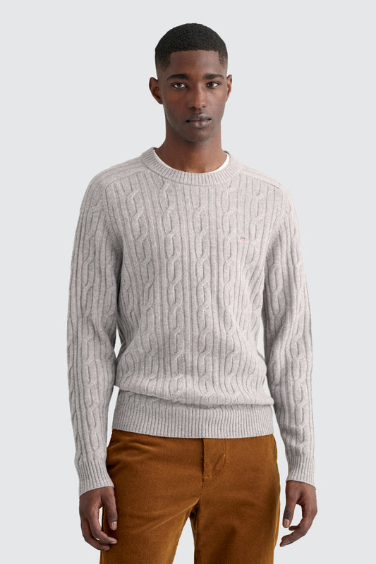 Gant D2 Lambswool Cable CN Knit Grey