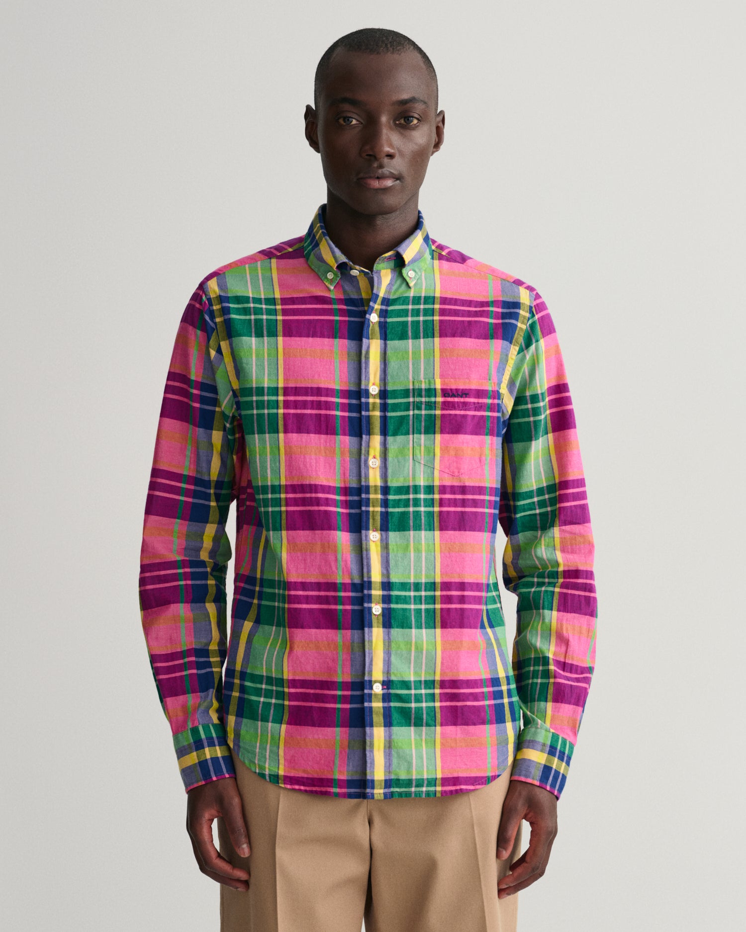 Gant Indian Madras Reg LS Shirt Hyper Pink