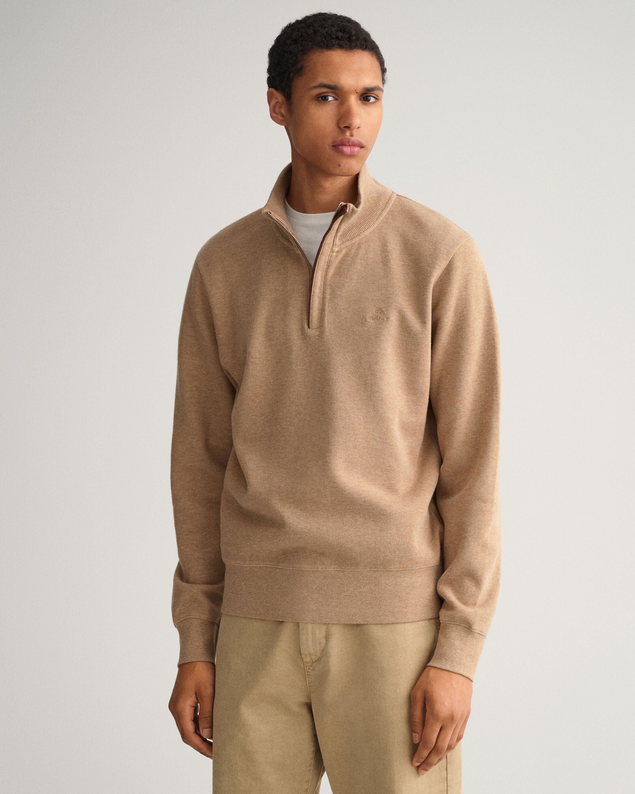 Gant Sacker Rib Half Zip Khaki Mel routleys