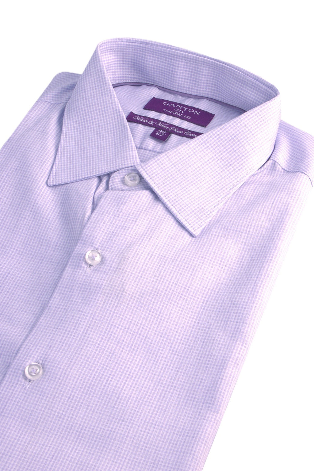 Ganton Wash & Wear Swiss Cotton Shirt Lilac