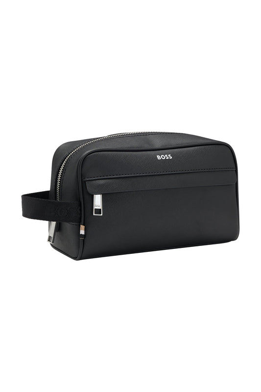 Hugo Boss Zair Large Leather Washbag Black