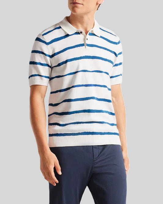 Ted Baker Cromer Painted Stripe Knitted SS Polo Ecru