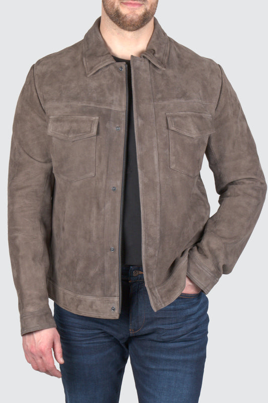Hugo Boss Mucker Leather Jacket Dk Grey