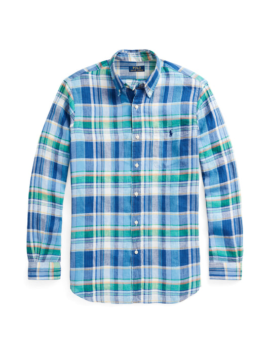 Polo Ralph Lauren Custom Plaid Linen Shirt Blue/Green