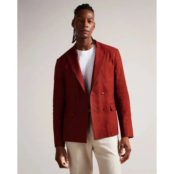 Ted Baker Shutton Wool Linen Mix Blazer Burnt Red