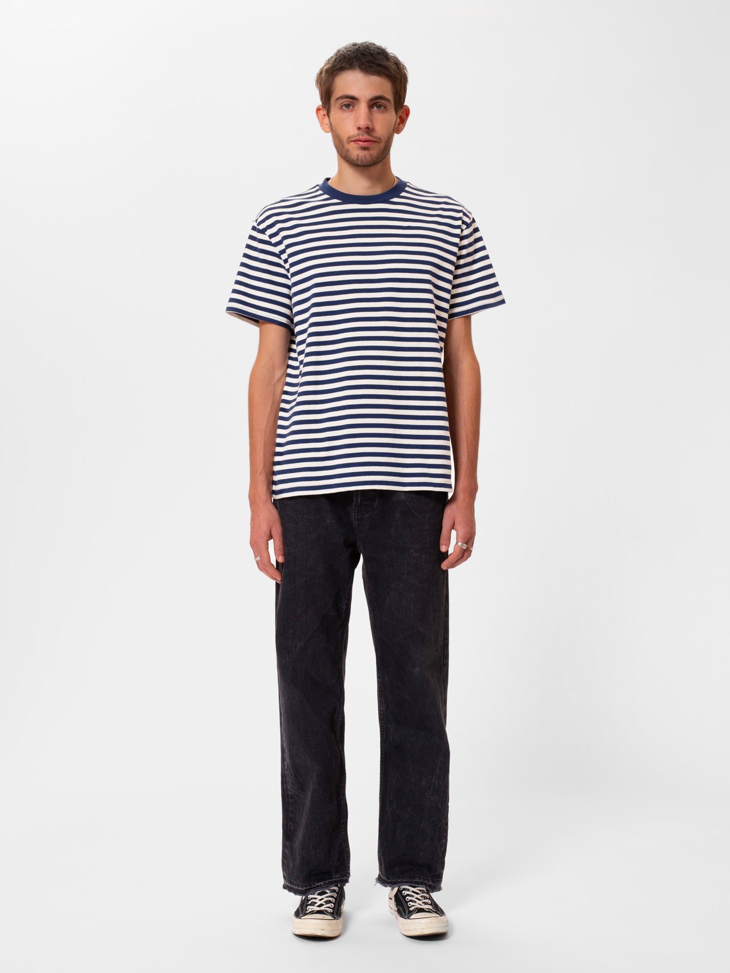 Nudie Jeans Leif Breton Stripe Tee Offwhite/Blue