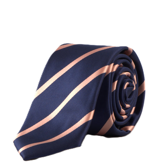 Otaa Navy Blue with Peach Stripes Skinny Tie