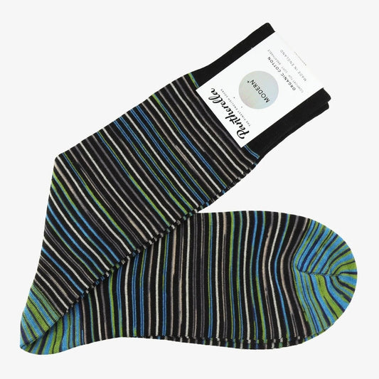Pantherella Atolla Multi Stripe Sock Black/Lime/Steel