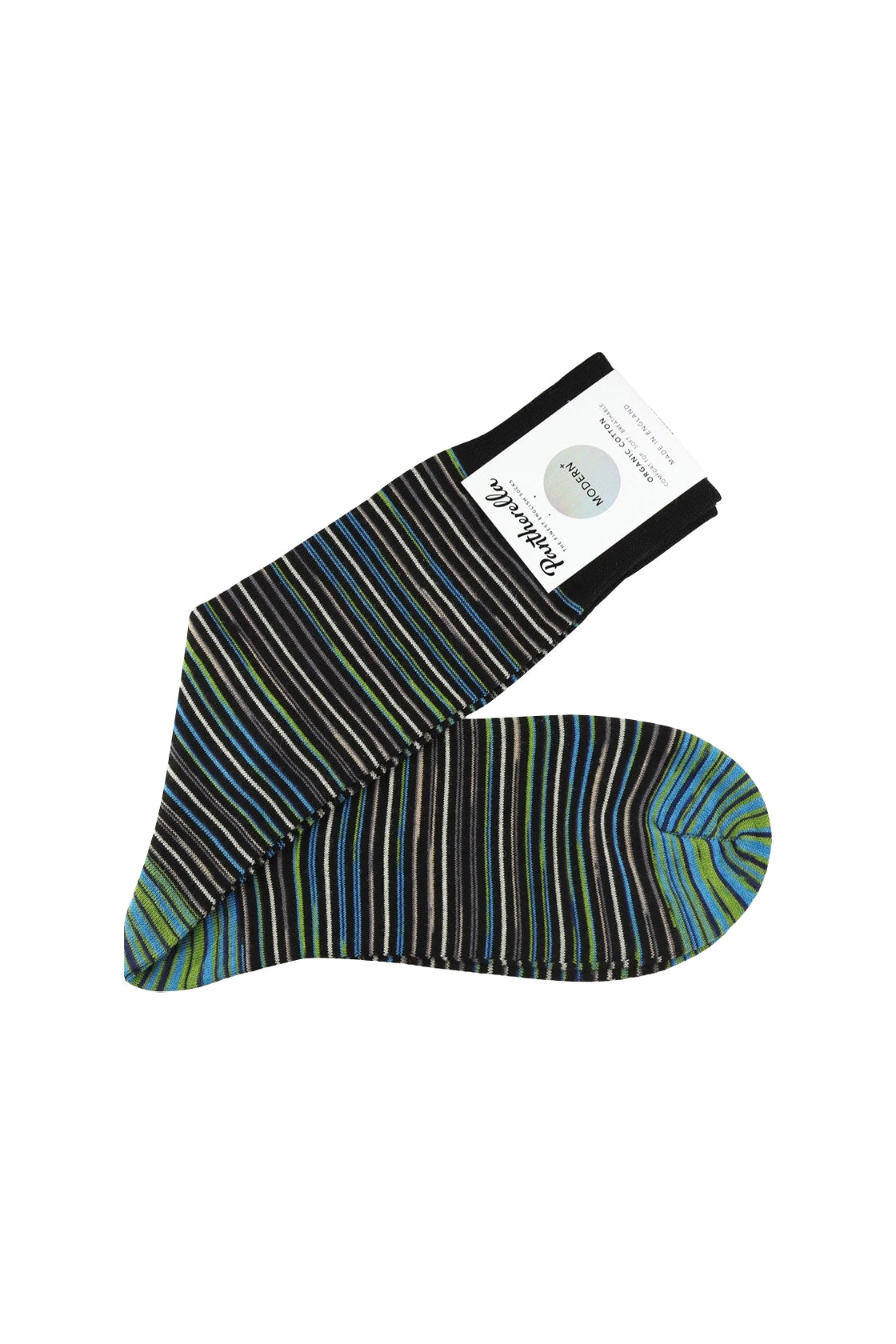 Pantherella Atolla Multi Stripe Sock Black/Lime/Steel