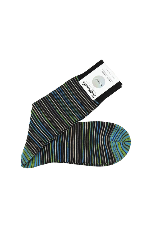 Pantherella Atolla Multi Stripe Sock Black/Lime/Steel