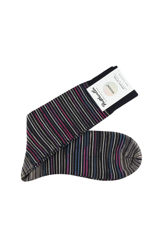 Pantherella Atolla Multi Stripe Sock Navy/Steel/Fuch