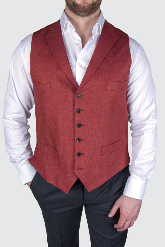 Rembrandt Shelby H'bone Linen Waistcoat Red