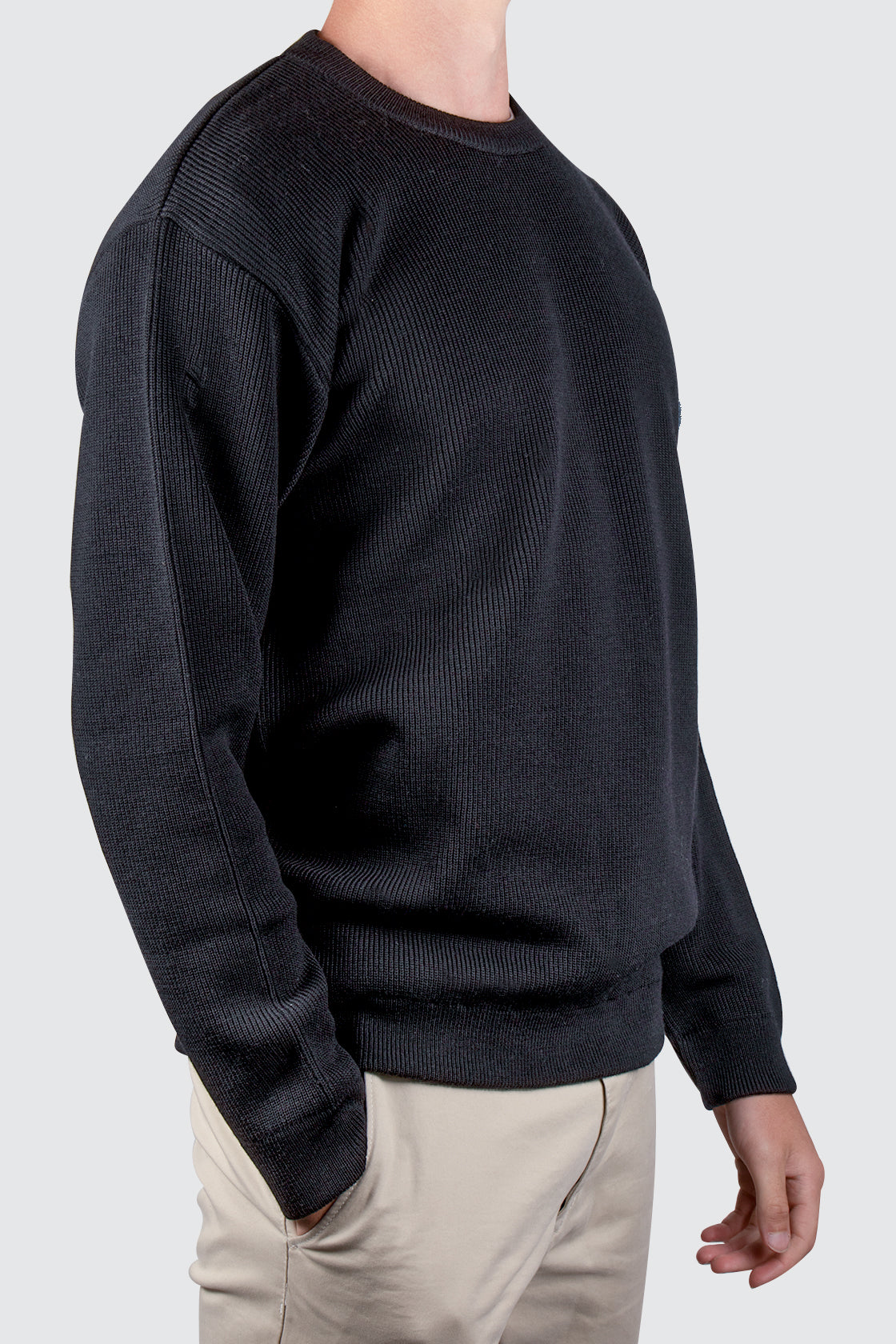 Routleys Fishermans Rib Crew Sweater Black