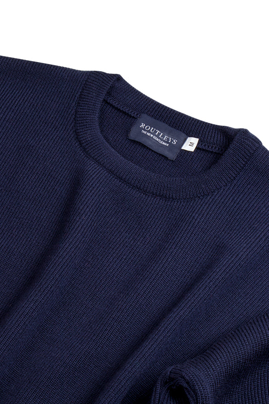 Routleys Fishermans Rib Crew Sweater Navy