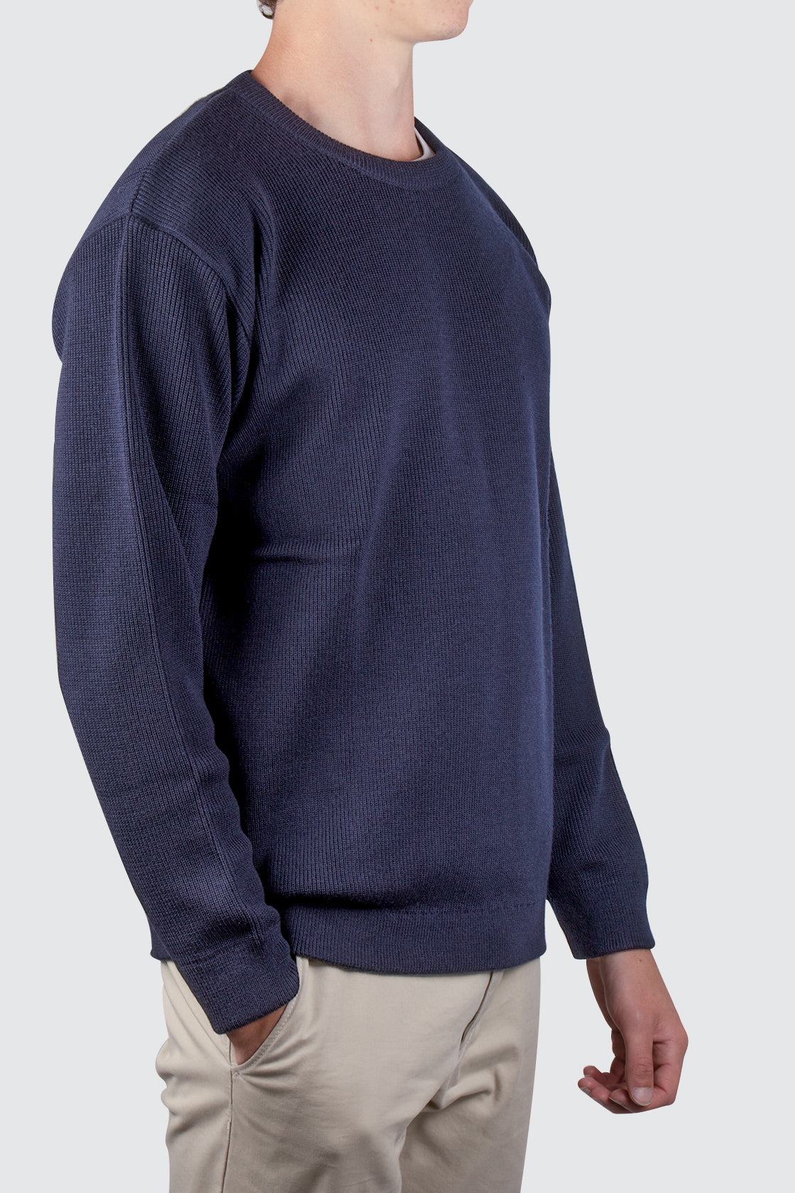 Routleys Fishermans Rib Crew Sweater Navy