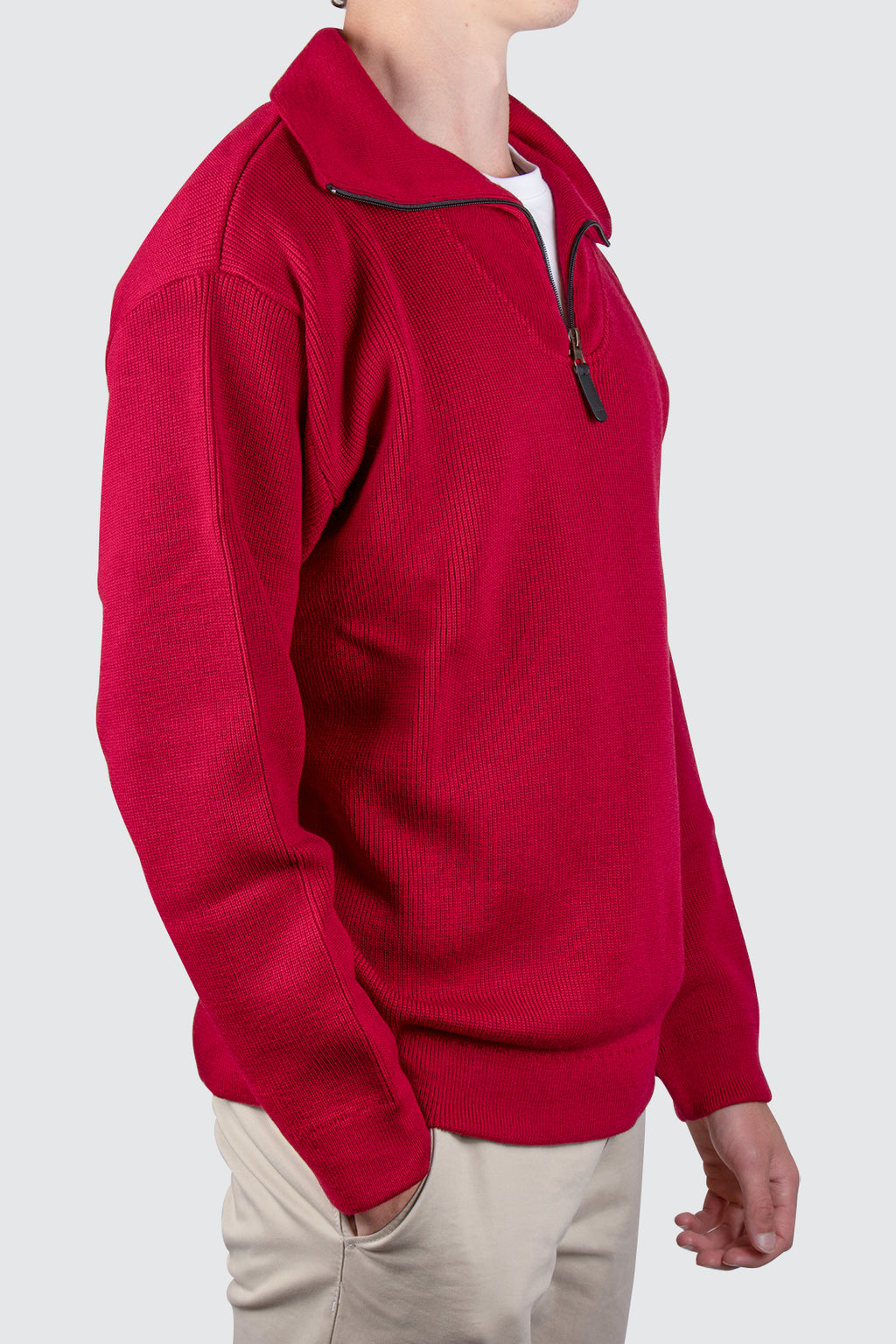 Routleys Merino Knit Zip Shawl Collar Red