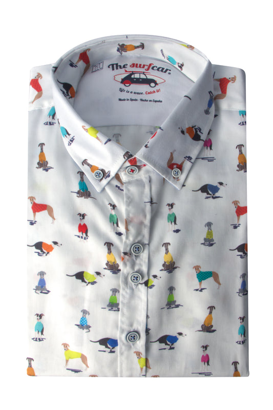 The Surf Car S.Lisbo Dog Print LS Shirt White