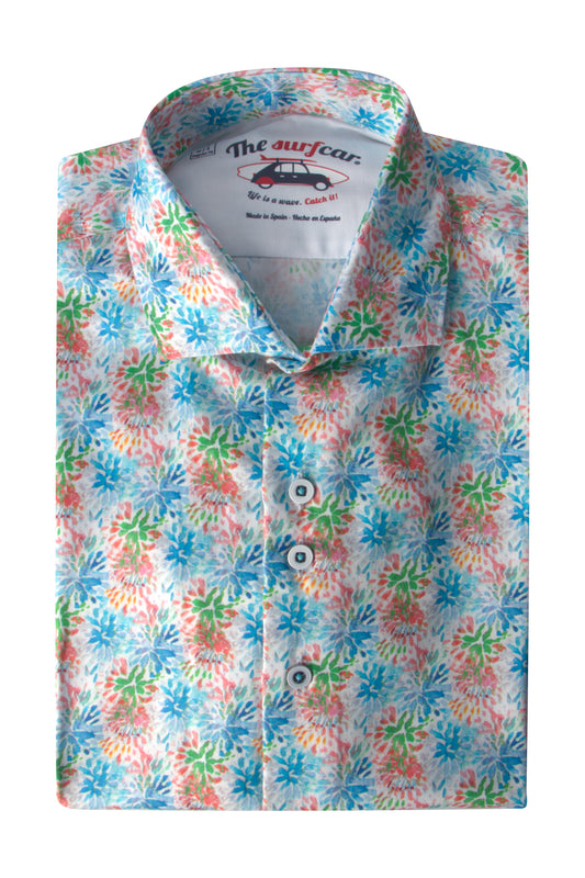 The Surf Car S.Viana Floral Print LS Shirt Peach/Blue